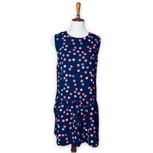 🍀Cynthia Rowley Womens Blue Cherry Print Round Neck Shift Dress 10
